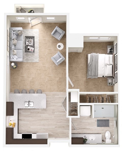 Floor plan for 1 bed, 1 bath, 706 sqft